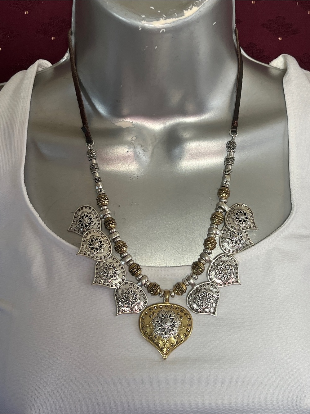Two-Tone Silver and Gold Statement Pendant Necklace
